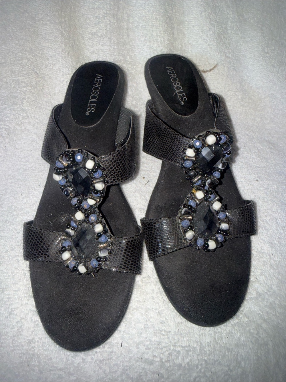AEROSOLES Black Jeweled Infinity Slide Mules